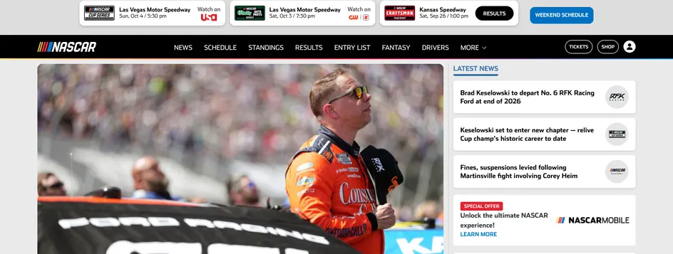NASCAR.com homepage