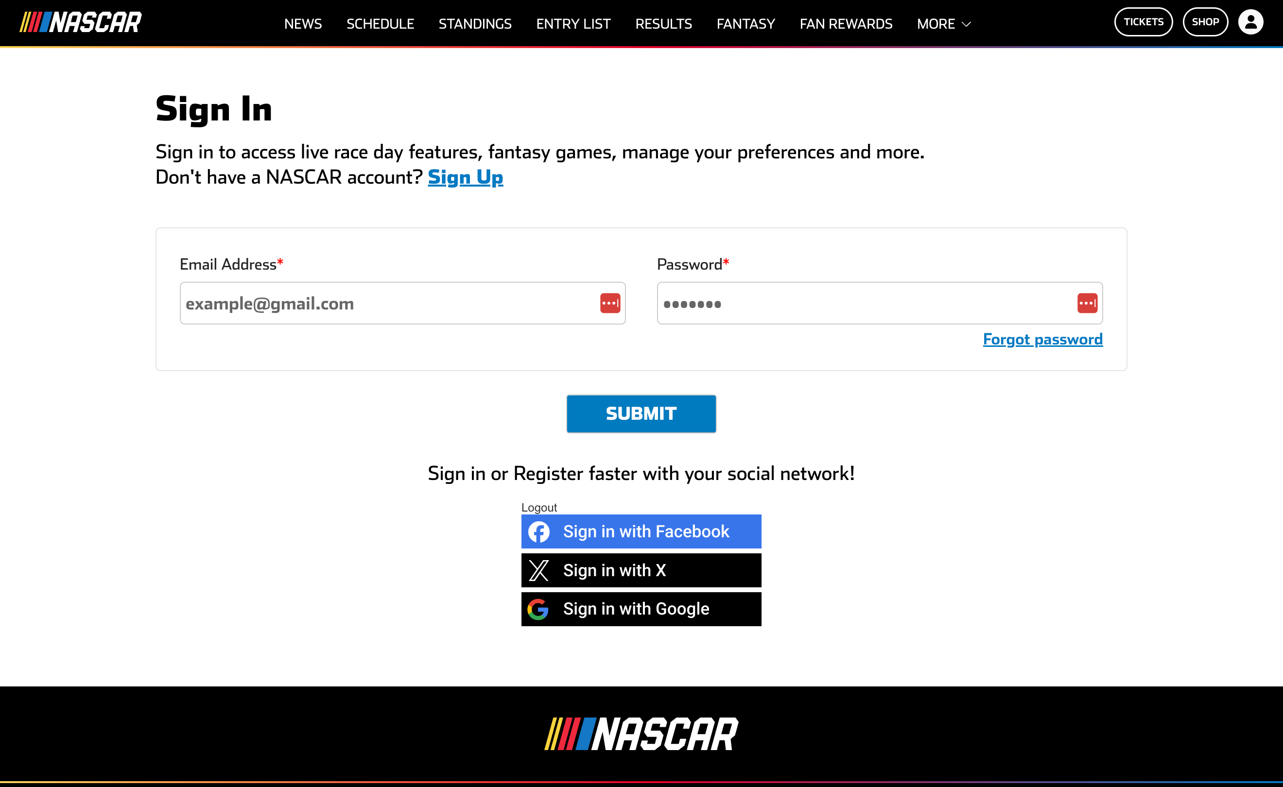 NASCAR MyProfile Rewards