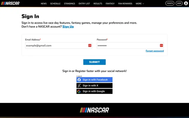 NASCAR My Profile and Fan Rewards