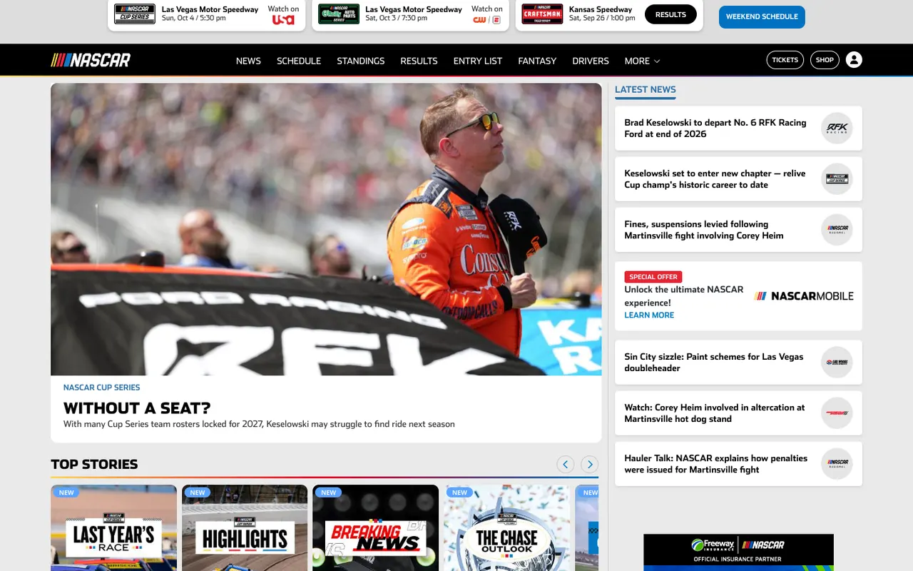 NASCAR.com homepage